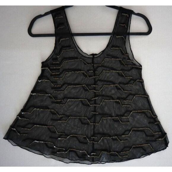 Chan Luu Women's Sz XS/Small Black Sheer Beaded Tank Top Cami - Picture 6 of 6